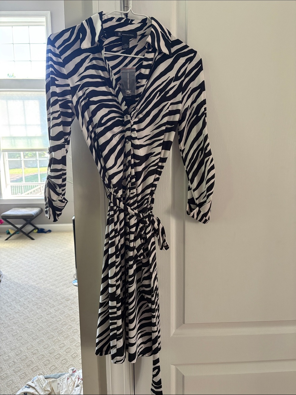 INC International Concepts Black & White Zebra Wrap Shirt Dress